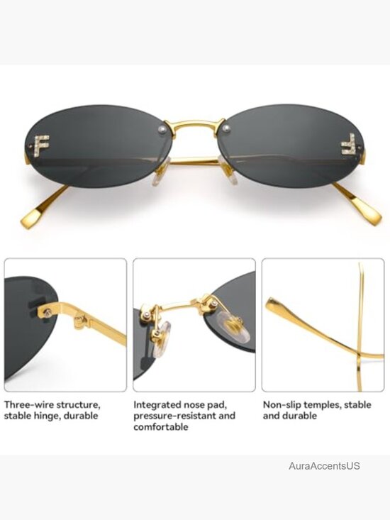 Trendy Rimless Oval Sunglasses with Diamond Frame Y2K Metal Shades main image 7